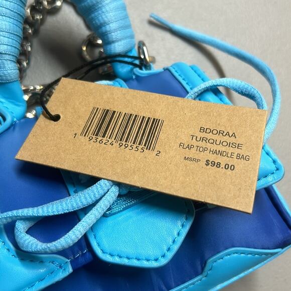 Steve Madden Purse Crossbody Turquoise Blue Flap Top Handle Bag Chain Bdoraa NWT - Picture 6 of 6